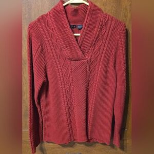 JEANNE PIERRE Deep Red Cable Knit Cowl Neck Sweater